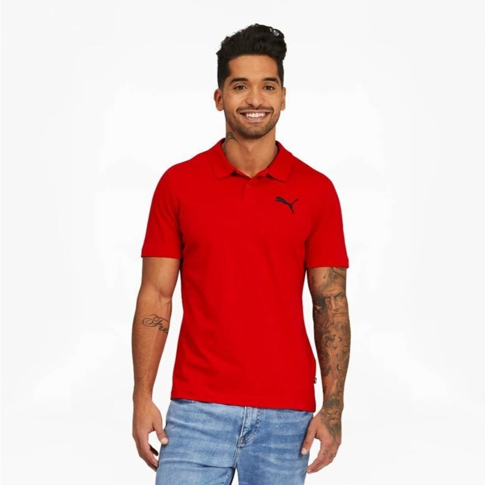 New PUMA Golf Road Map Performance Essentials Mens Jersey Polo Shirt Red